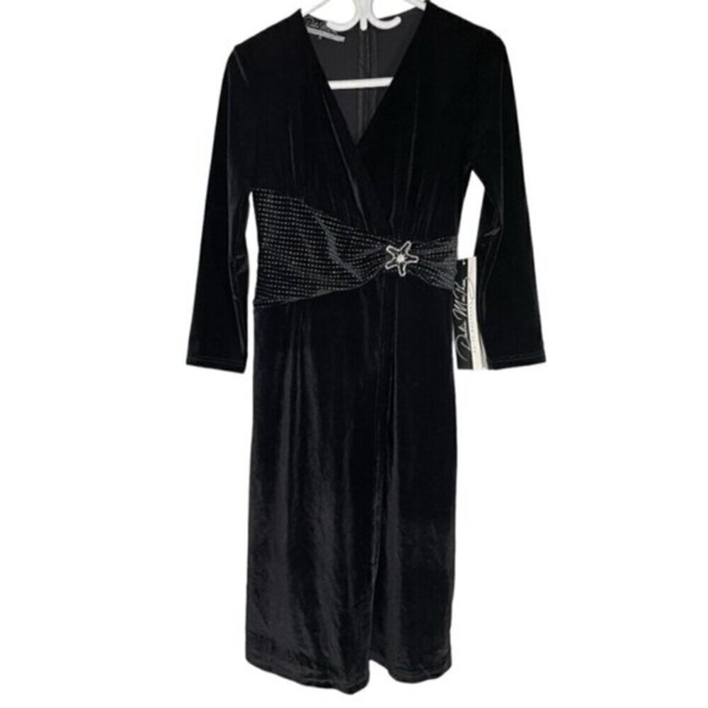 NWT Dalia Macphee Black Verlour Wrap Mini Dress size S